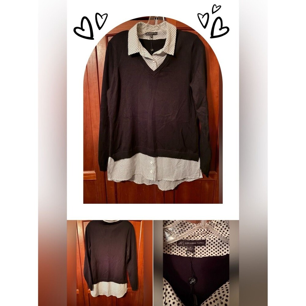 Adrianna Papell Black and White V-Neck Sweater #1252
